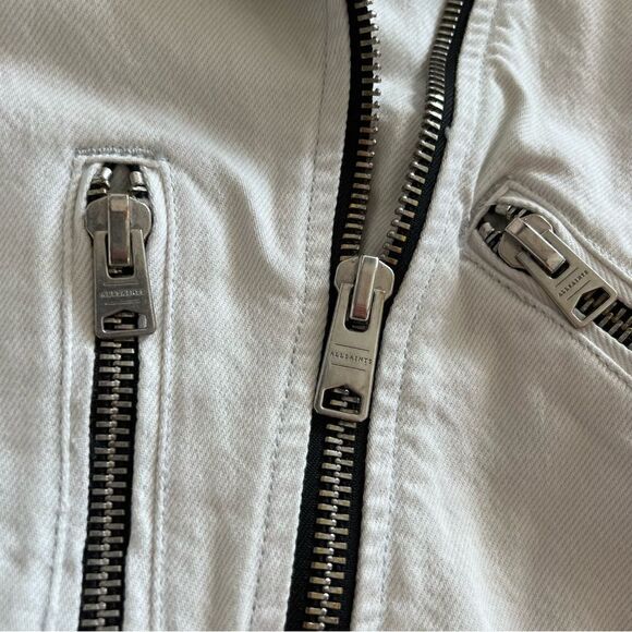 ALLSAINTS Morgan Biker Jacket In White Denim Size 2 - Picture 8 of 11